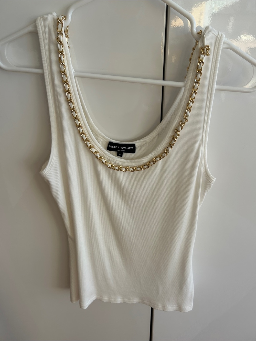 Generation Love Cream Ribbed Tank with Gold Chain Accent